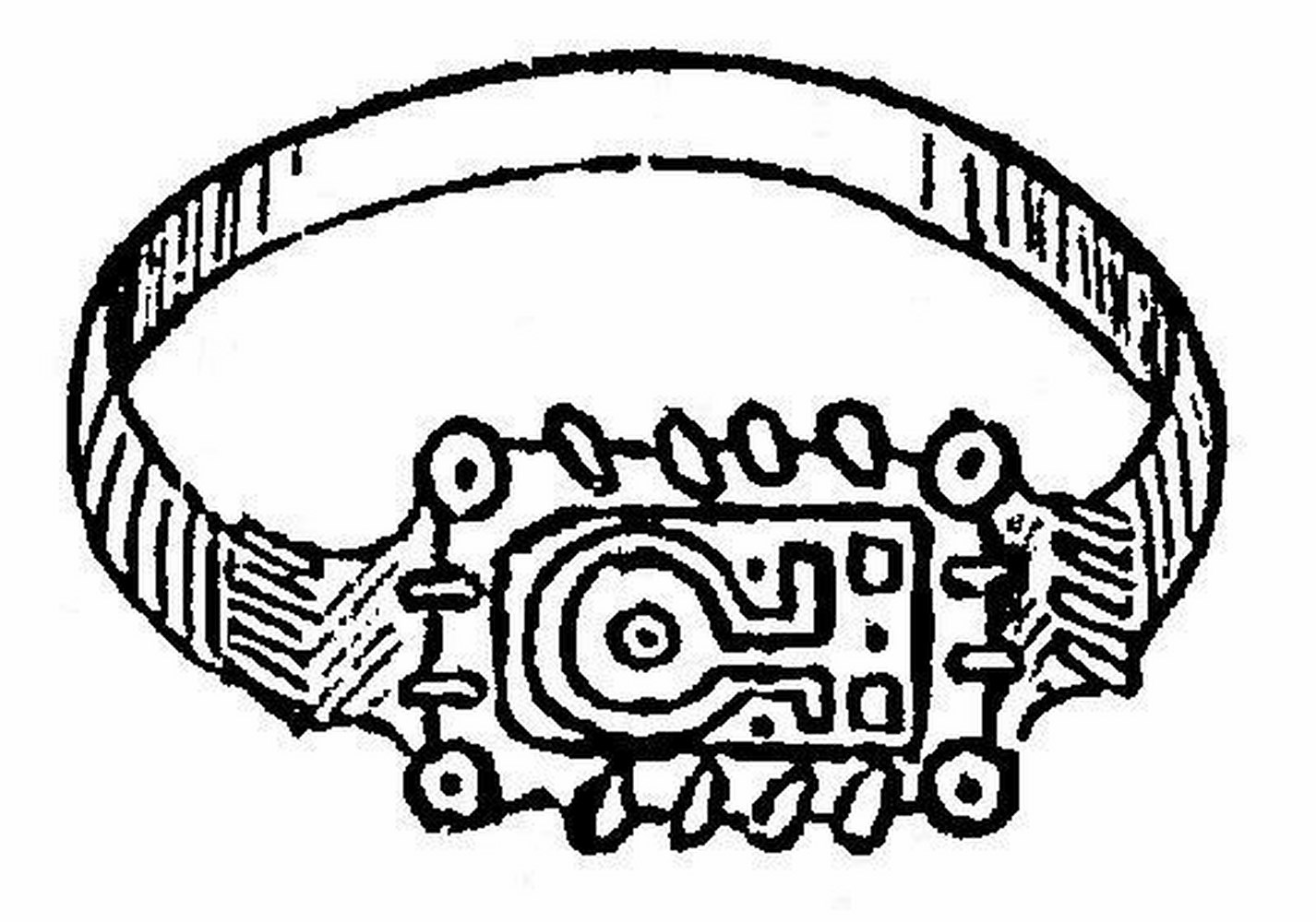 Fig. 2. - Talisman néo-calédonien. Bague en os, ornée de signes mnémoniques (Collection de l’auteur)